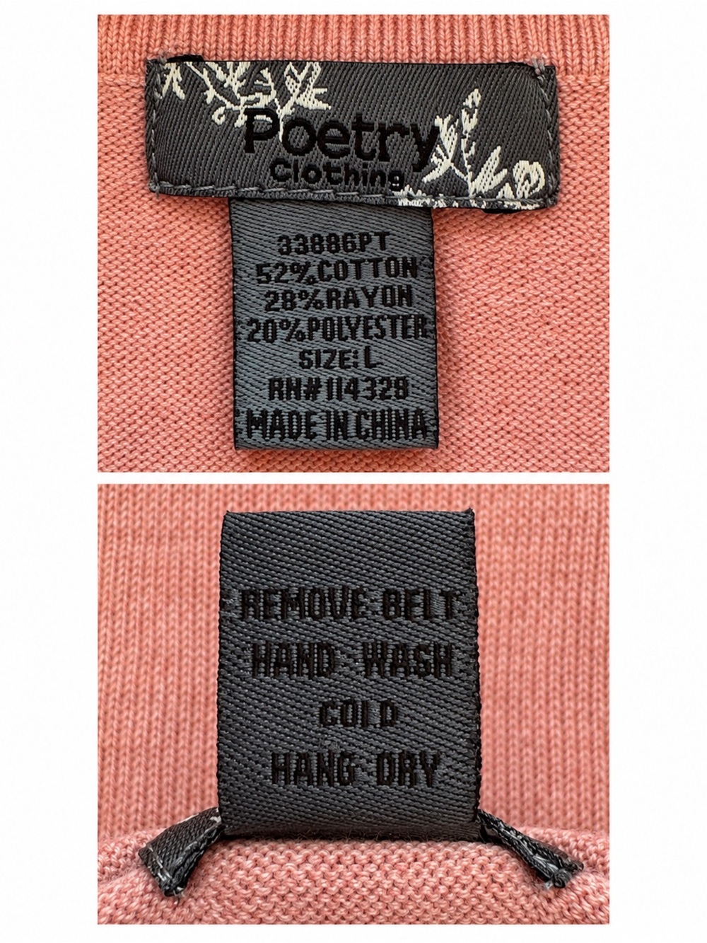 Poetry Clothing Dusty Rose Cowl Neck Short Sleeve Sweater Tunic Large - Picture 2 of 3